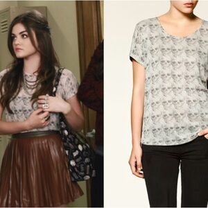 Zara Gray Skull Print Short Sleeve Top